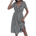 thumbnail image 1 of Vestido de manga corta con volantes y cuello en V con estampado floral informal de moda de verano para mujer Fridja  bnh1678, 1 of 9