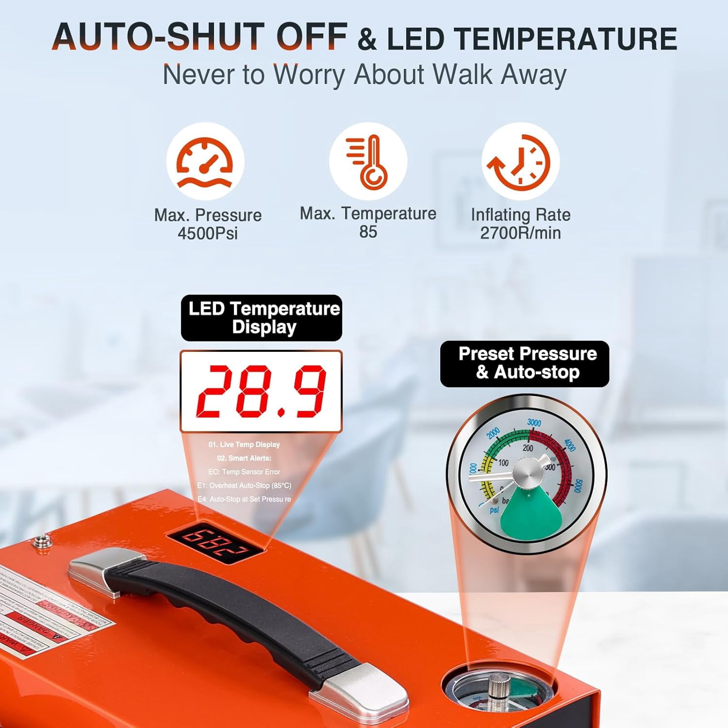 Portable PCP Air Compressor, 4500 PSI/30 MPa Oil-Free Air Pump, 12V DC & 110/220V AC Dual Power for Air Rifles, Airguns & HPA Tanks