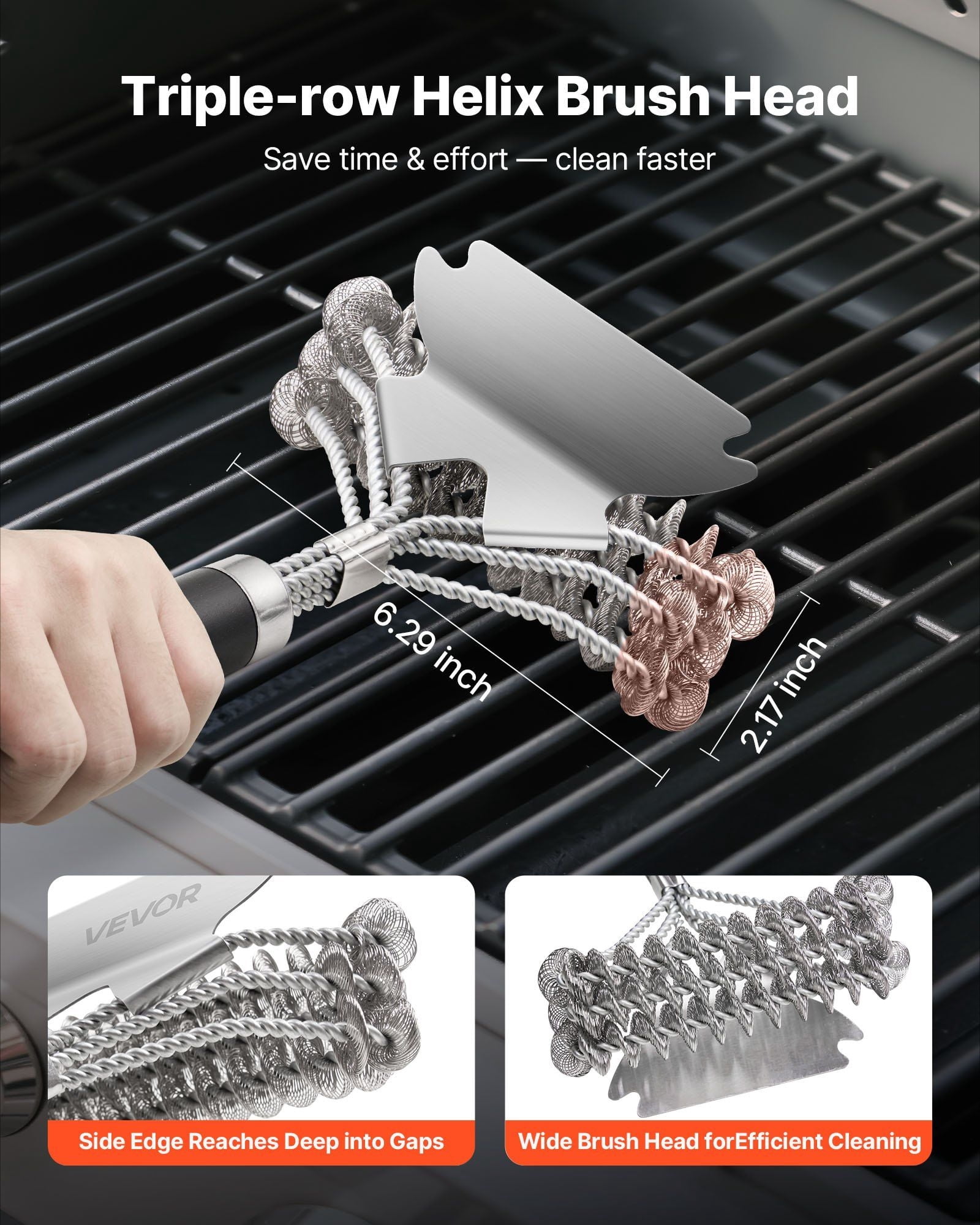Extra-Long 17-Inch Grill Brush – Bristle-Free Cleaning Tool, Stainless Steel BBQ Scraper