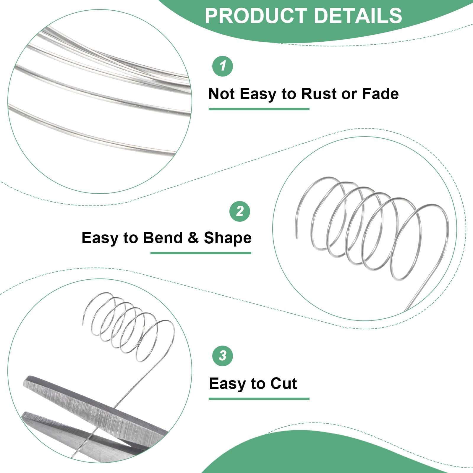Uxcell 2 Rolls 0.4mm Jewelry Wire 26 Gauge 328FT Copper Beading Wire Jewelry Making Planting Weaving DIY 100M Silver White