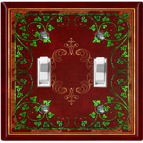 Metal Light Switch Plate Cover Elegant Green Floral Vine Frame Maroon FRA043
