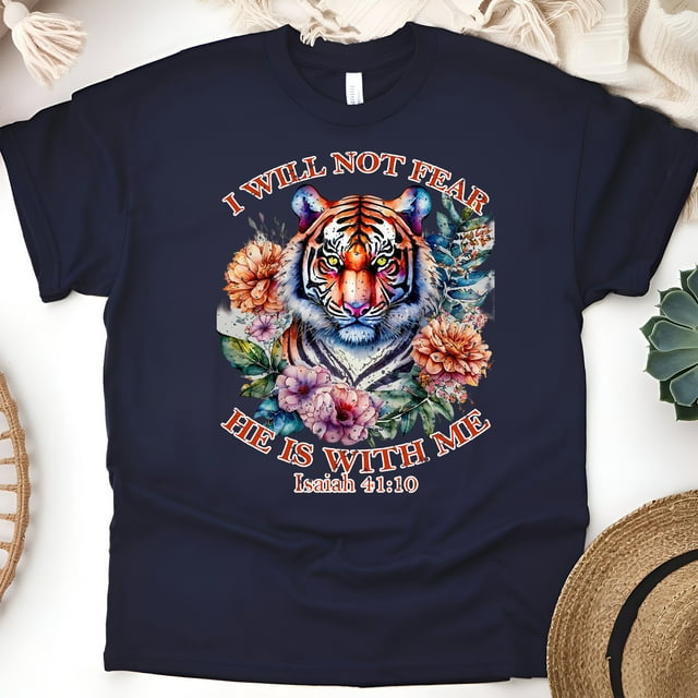 I Will Not Fear He Is With Me Isaiah 41:10 Christian T-Shirt, Navy, Size 2XL