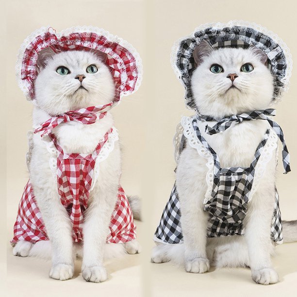 AURORA TRADE 1 Juego de falda para mascota, suave, ligera, cómoda, llamativa, decoración, accesorios de fotografía, poliéster, clásico, a cuadros, kit de vestido para mascota para verano