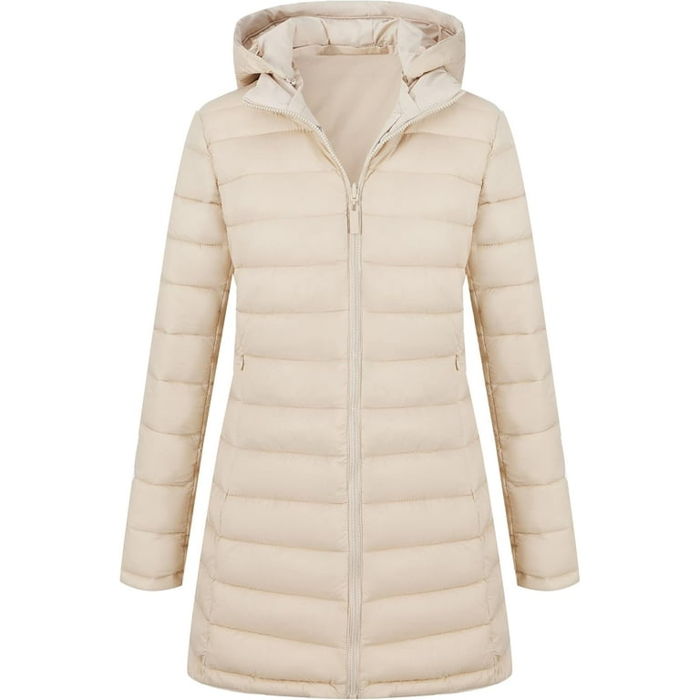 CHENHAINAN Women Puffer Jacket Reversible Spring and Winter Fashion Warm Quilted Long Hooded Padded Bubble Coat Walmart