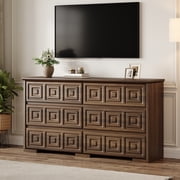 Laintene Farmhouse Dressers for Bedroom, 54 Wide 6 Drawer Dresser with Carved Panel Design, Large Storage Chest of Drawers for Bedroom, Living Room, Walnut