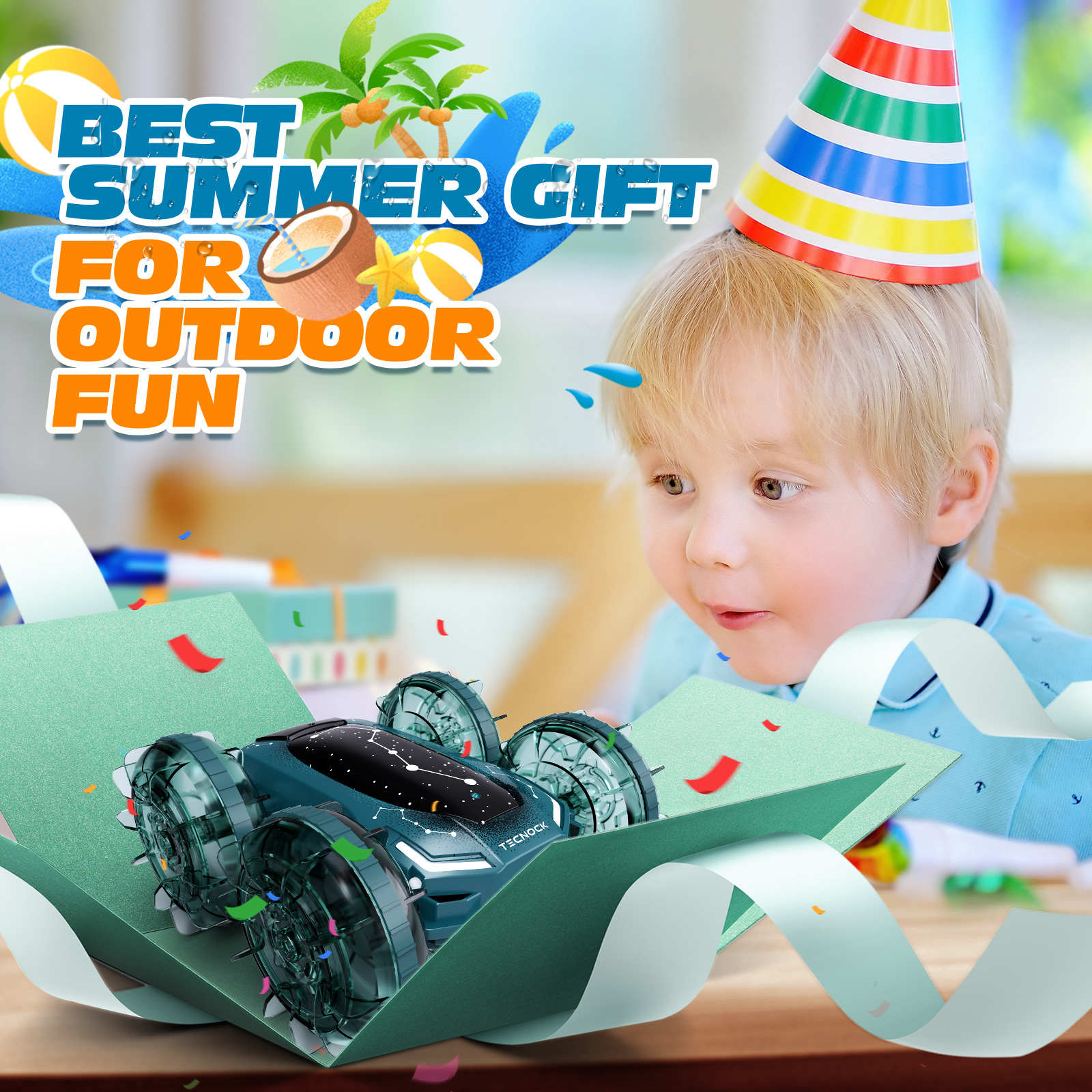 Tecnock Amphibious Remote Control Car Boat, 4WD Gesture RC Cars with Magnetic Charging, 60 Min Playtime, LED Lights, Pool Toys for Kids Ages 6-12, Gift Toys for Boys Girls