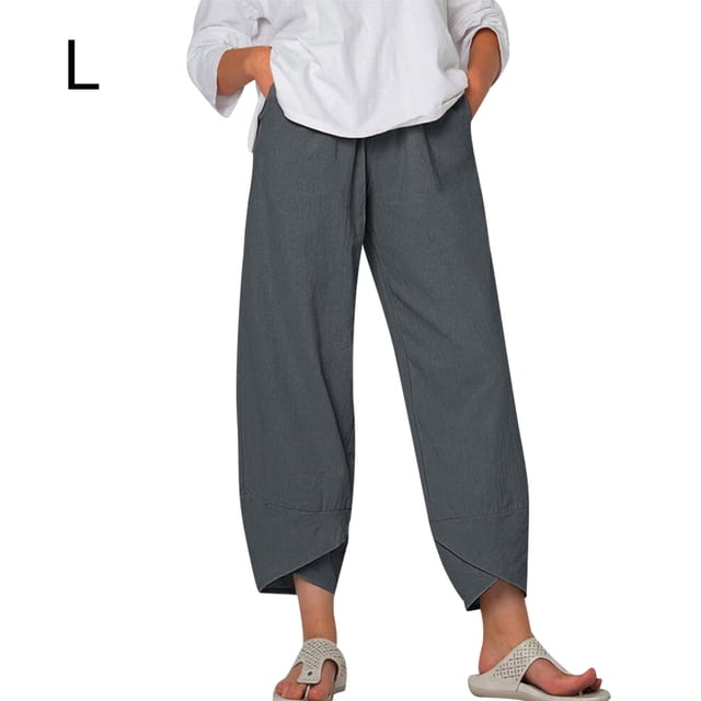 Mujer Pantalones Bolsillo Noveno Pantalones Pantalones deportivos holgados de pierna ancha, Gris, L Eigraketly AP002213-10