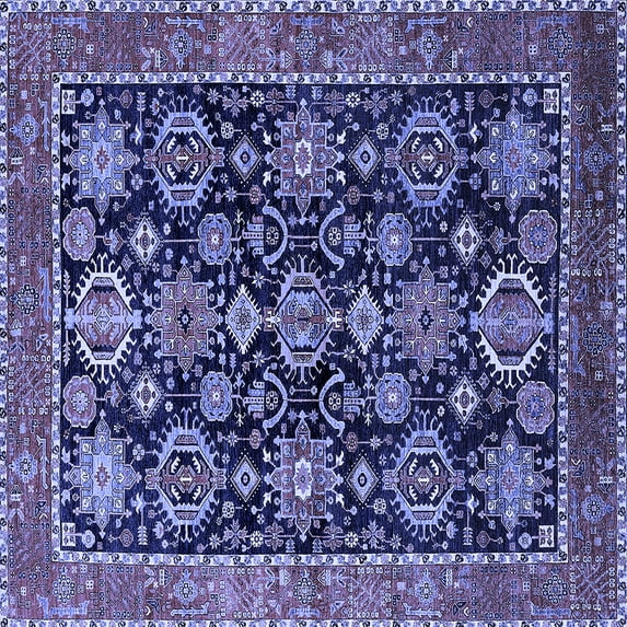 Ahgly Company Machine Washable Indoor Square Oriental Blue Industrial Area Rugs, 4' Square
