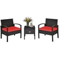 thumbnail image 4 of Pemberly Row 3-piece Rattan Patio Furniture Set with Sponge Cushion in Red, 4 of 11