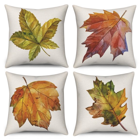 Pbobriich Fall Throw Pillow Case 18x18 InSet of 4,Maple Leaf Linen Pillow Cover for Sofa Couch Decoration