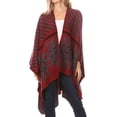 thumbnail image 3 of Sakkas Lupe Womens Reversible Poncho Wrap Cape Shawl Sweater Coat Cardigan Pattern - Zigzag Burgundy - One Size Regular, 3 of 7