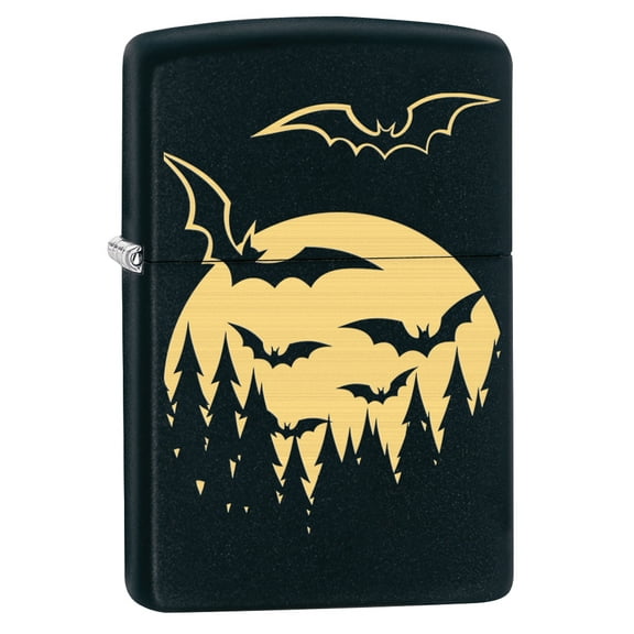 Zippo Lighter: Bats and Full Moon, Engraved - Black Matte