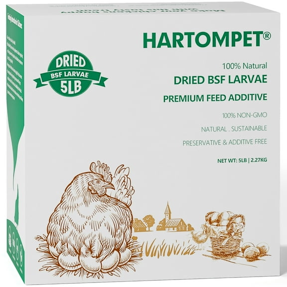 HARTOMPET Dried Black Soldier Fly Larvae, 85X Calcium Poultry Feed, High-Protein Treats for Hens 5LB