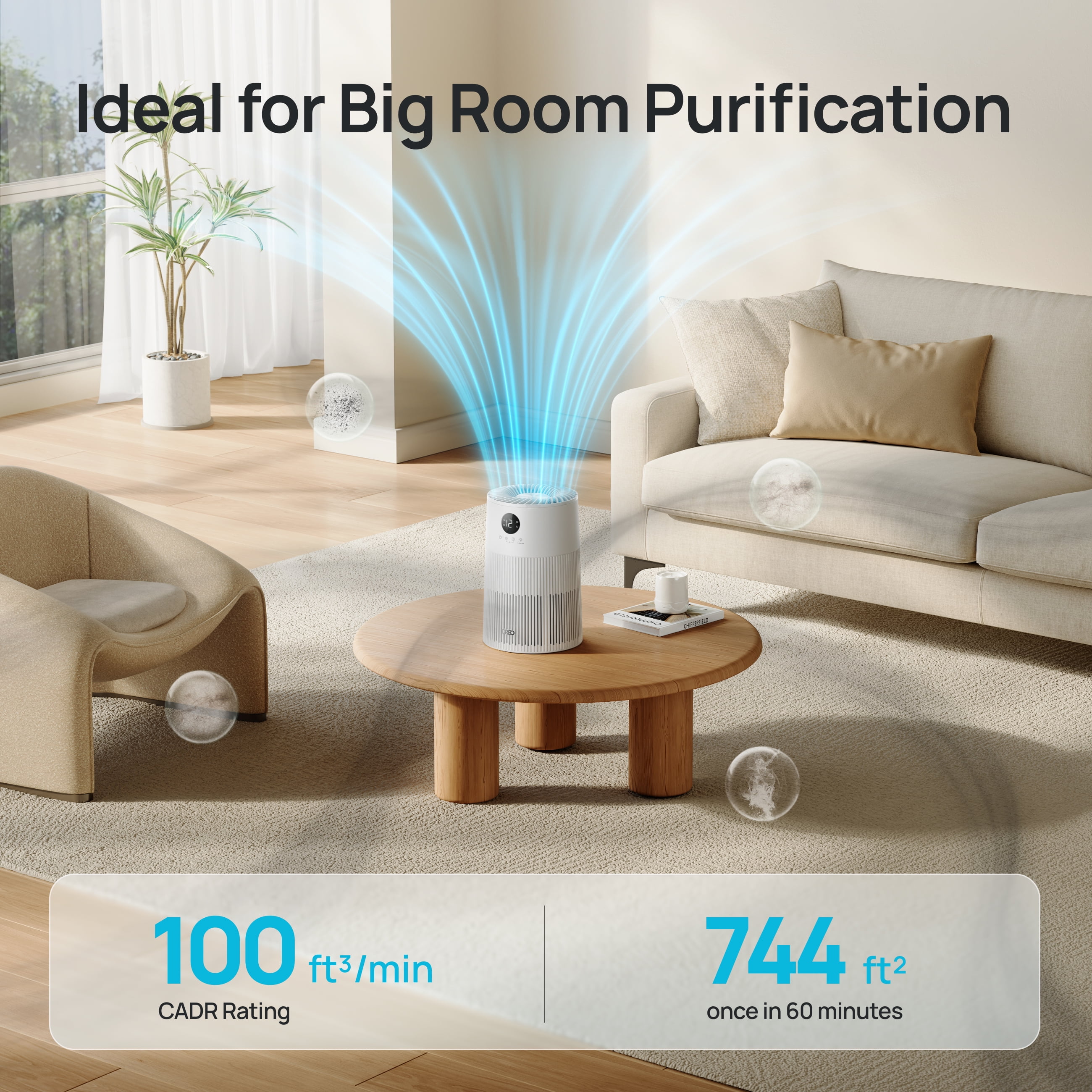 DREO HEPA Air Purifier for Room Covers 1488 Sq. Ft/2H, Purificador for Allergies and Asthma with 7-Color Night Light, Remove 99.97% Pet Hair, 3-in-1 Filter, 18W DC Motor Energy-Save, 22dB Sleep Mode