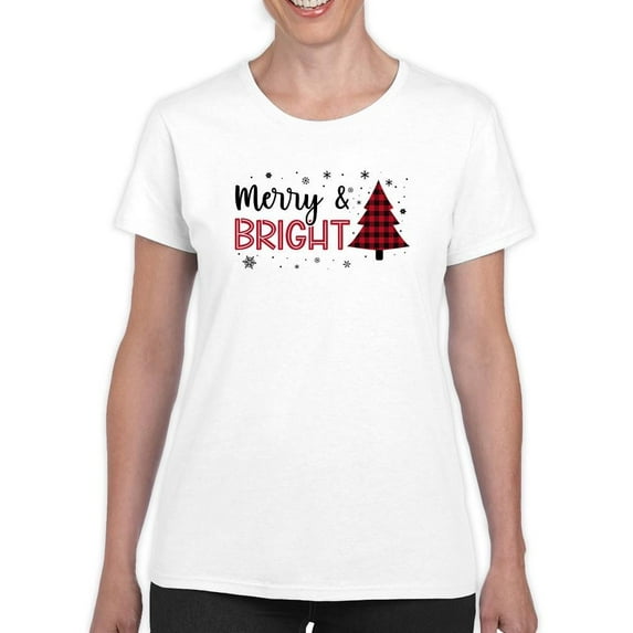 Merry Christmas Tree And Bright T-Shirt Women -Smartprints Designs, Female Large