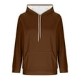 thumbnail image 6 of Women's Hooded Drawstring Pocket Long Sleeve Top Hoodie Sweatshirt Solid Color Classic Slit Hem Casual Loose Fit Warm Fall Winter Fashion | CSEONE,Brown XL, 6 of 9