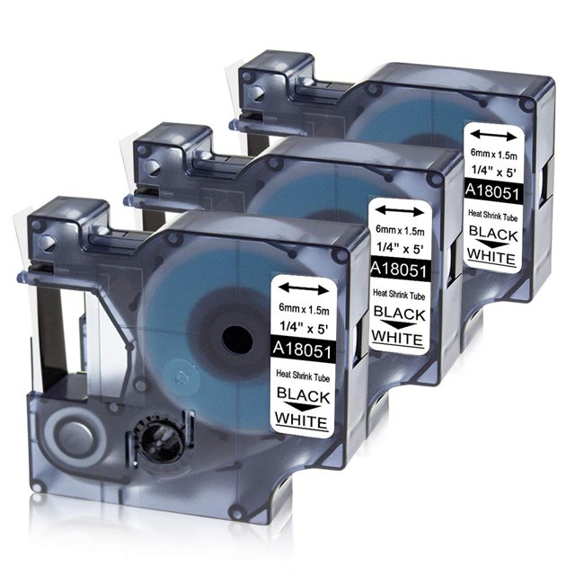 Replace Dymo Heat Shrink Labels 1/4 Inch Heat Shrink Tube Tape 18051 A18051 Rhino 5200 Refills Blac