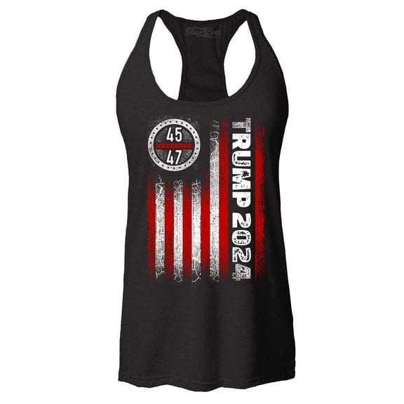 Shop4Ever Women's Trump 2024 American Flag 45 47 Donald Trump Racerback Tank Top X-Large Black