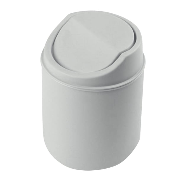 Mini bote de basura para escritorio, bote de basura de plástico con tapa abatible, elegante bote de basura para mesa, cesto de basura pequeño redondo para oficina, baño, dormitorio, gris