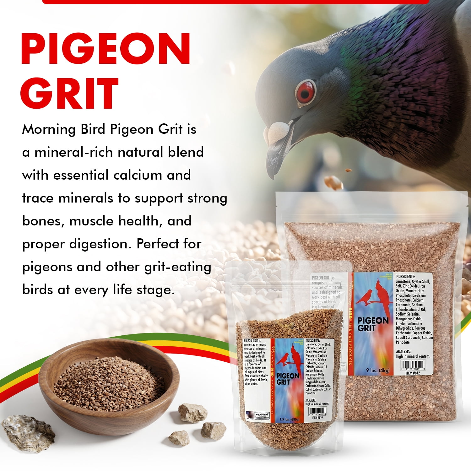 Morning Bird Pigeon Grit Bird Food with Minerals, 4.5 lbs (3-Pack, 1.5 lbs Each)