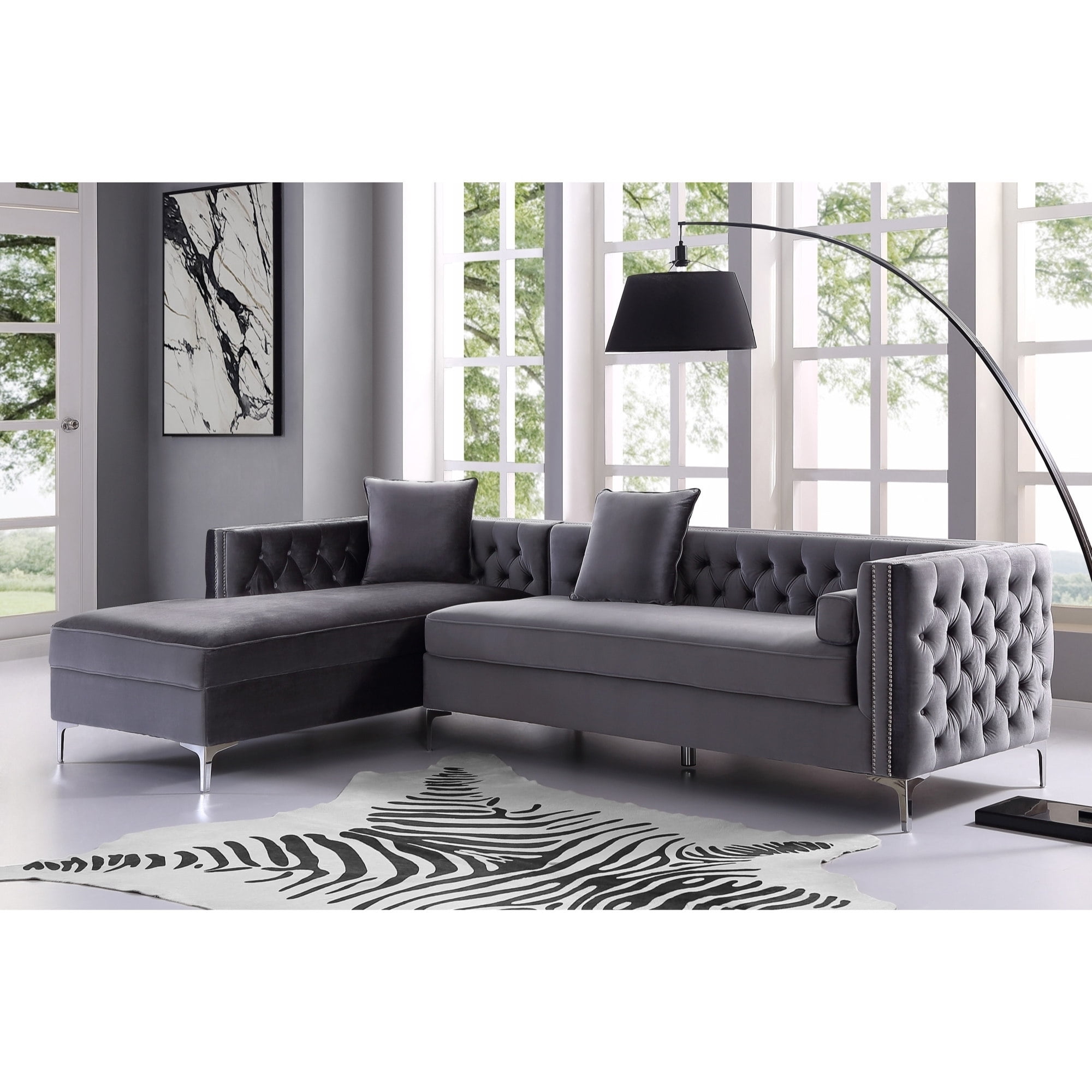 Inspired Home 115 Dante Velvet On Tufted Left Facing Chaise