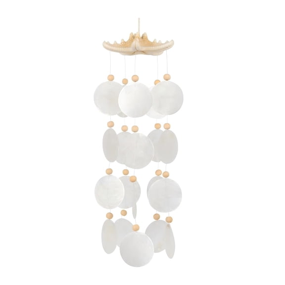 sinkoo Sea Shells Wind Chimes - Handcrafted White Capiz Shells Windchime with Starfish, Coastal Style Decor for Indoor/Outdoors, Garden Decor, Great Gift for Women, Wind Chimes Lovers and More