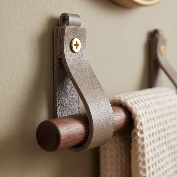 Leather Strap Hook for Wall Mount, U-Shaped Hanging Strap Holder with Screw, Multi-Purpose Cabinet Door Pull Handle for Towel Rod, Curtain Pole, and Macrame Wall Storage Decor
