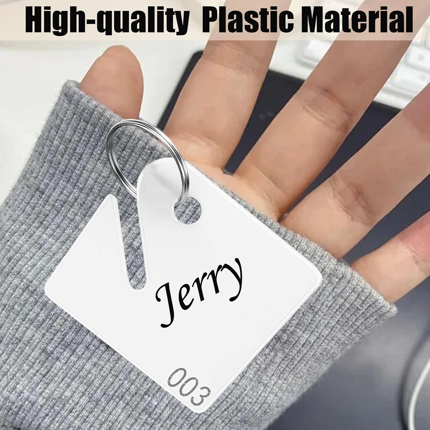 Key Tags Plastic Slotted Tags with Round Ring, White Square Hanging Tags with Number for Key Cabinets Boxes Lockers Sturdy Frosted Item Identifiers