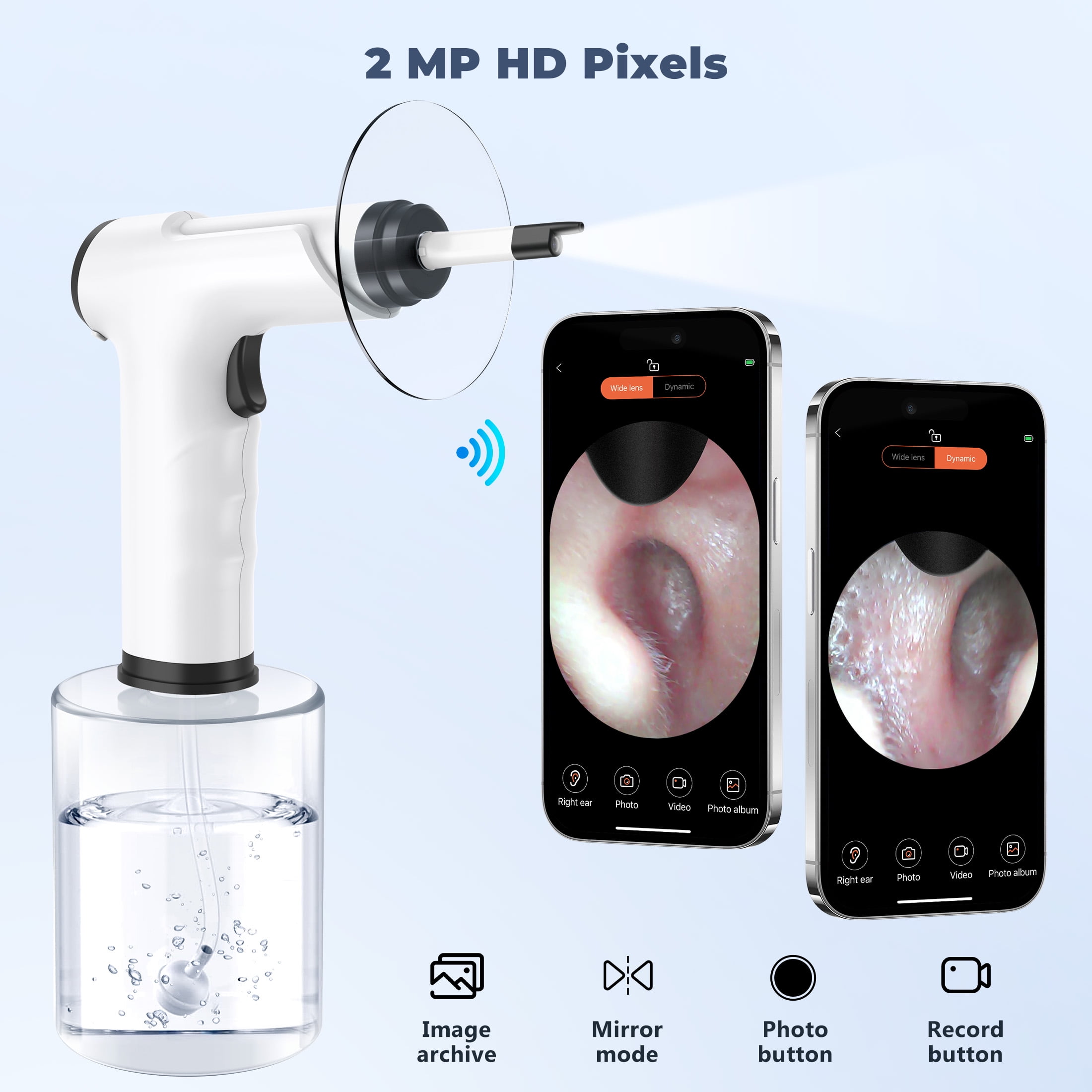 IHRAT Ear Wax Removal Kit, Electric Ear Cleaning Tool with 4 Pressure Modes, Safe Effective Powered Ear Cleaner, Ear Irrigation with Visual Flushing System with Camera for Adults -Black