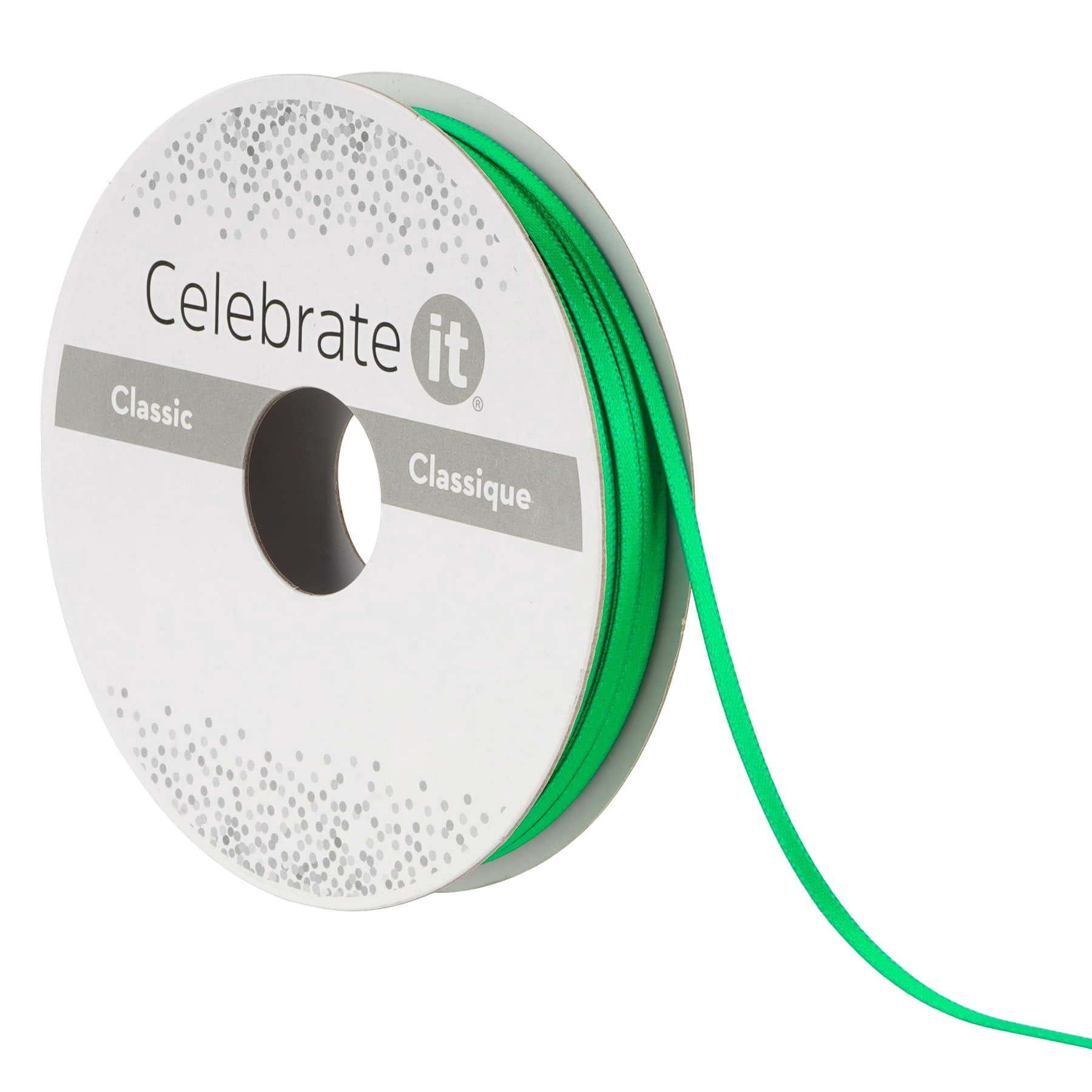 1/8" x 10yd. Emerald Satin Ribbon by Celebrate It – Non-Wired with Woven Edge - Polyester – Ideal for Gift Wrapping - Baskets & DIY Crafts - 24 Pack