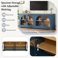 thumbnail image 5 of Farmhouse TV Stand with Semi-Arched Glass Doors for TVs Up to 70" - Elegant Two-Tone Media Console with Adjustable Shelves, Wood Grain Sideboard with Cable Management for Living Room, Blue + Natural, 5 of 9