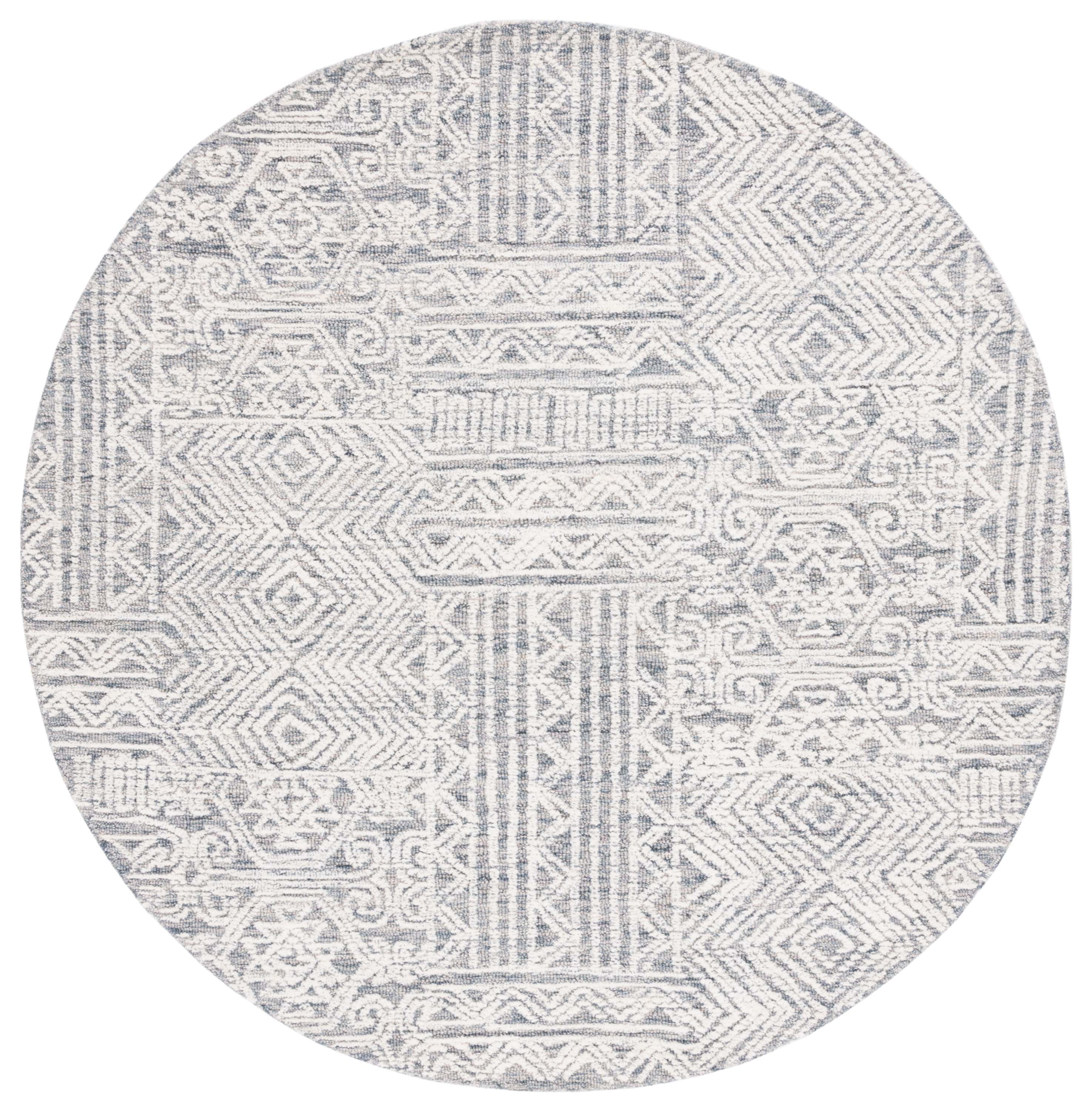 SAFAVIEH Abstract Cainneach Striped Wool Area Rug, Gray/Ivory, 6' x 6' Round