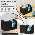 thumbnail image 3 of PU Leather Tissue Box Cover with Remote Control Holder, Square Tissue Box Holder with 2 Compartments Storage Organizer for Living Room Bathroom Office, 3 of 11