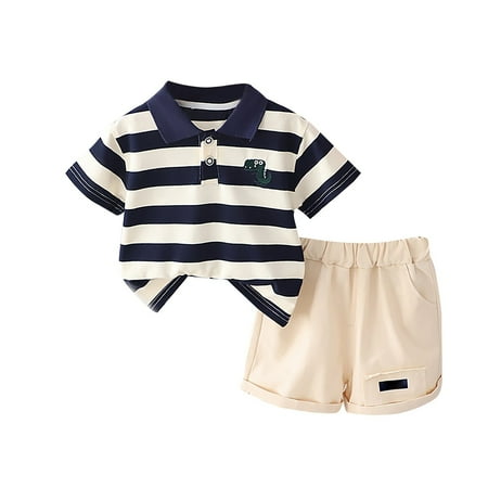 

Toddler Boys Suit Striped Lapel Dinosaur Printed Short Sleeve Top Casual Shorts Summer 2PCS Set Outfits Sets Baby Fashion Dailywear Child Clothing