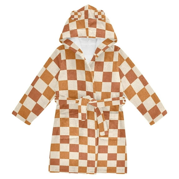 FORMRS Niños Bathrobe Unisex Hooded Robe Soft Plush Pajamas Sleepwear, Size 2-3T, Rusty Orange Plaid