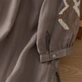 thumbnail image 6 of Dazajoo Womens Linen Embroidered Tops 3/4 Sleeve Boho Ethnic Style Peasant Tee Dressy Casual Round Neck Vintage Shirts,Gray,M, 6 of 9