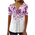 thumbnail image 2 of Tunic Tops for Women Loose Fit Spring Summer Fall Henley V Neck Shirt Short Bell Sleeve Bohemian Floral Print T-Shirt Blouse Trendy Dressy Elegant Blouses, 2 of 3