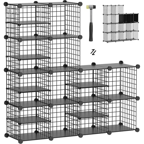 Wire Cube Storage Organizer, 12 Cubes Converted into 14 Cubes, Sturdy Metal Grids Storage Shelf Closet Shelving Units and Storage, Shelves for Bedroom LIvingroom Office