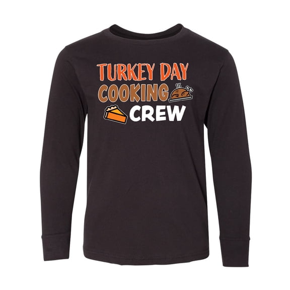 Inktastic Thanksgiving Turkey Day Cooking Crew with Turkey and Pumpkin Pie Long Sleeve Youth T-Shirt