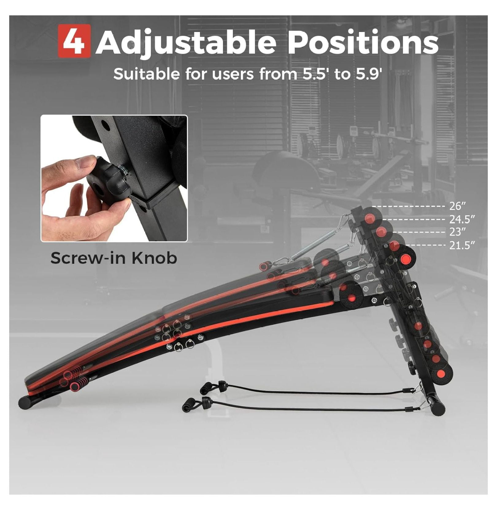 Sit Up Bench 330lbs, Folding Decline Workout Bench with Spring Handle & Elastic Ropes, Adjustable Height Incline for Abdominal & Strength Training