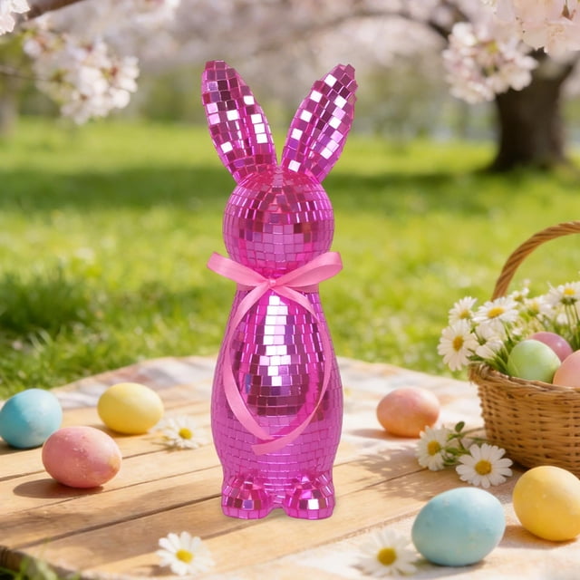 Dianli Miroir de Cheminée de Vacances Ornement Décoratif Lapin Figurine Réfléchissante Lapin Thème Résurrection Robe de Table Festive Cadeau pour Pâques Printemps Célébration Cheminée