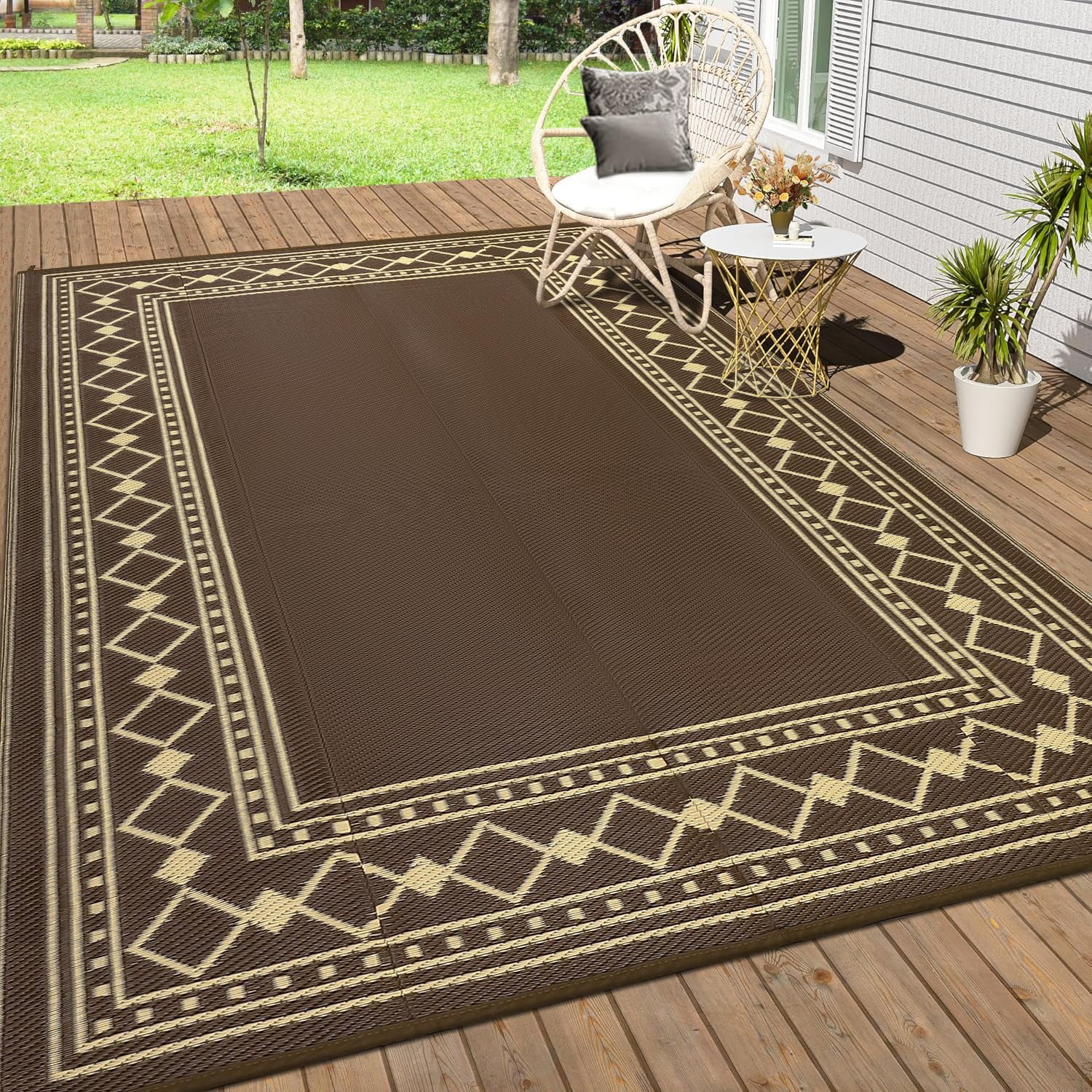 Outdoor Rug 8x10 Plastic Straw Rug Waterproof Patio Rug,Reversible Rug,Foldable Lightweight Outdoor Carpet with Storage Bag,4 Stakes,Outdoor Mat Reversible Camping Carpet Camping Mat for Deck,Garden