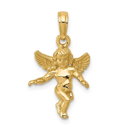 Diamond2Deal 10k Yellow Gold 3D Polished Solid Angel Pendant for Women (L- 0.83 inch, W-0.56 inch)