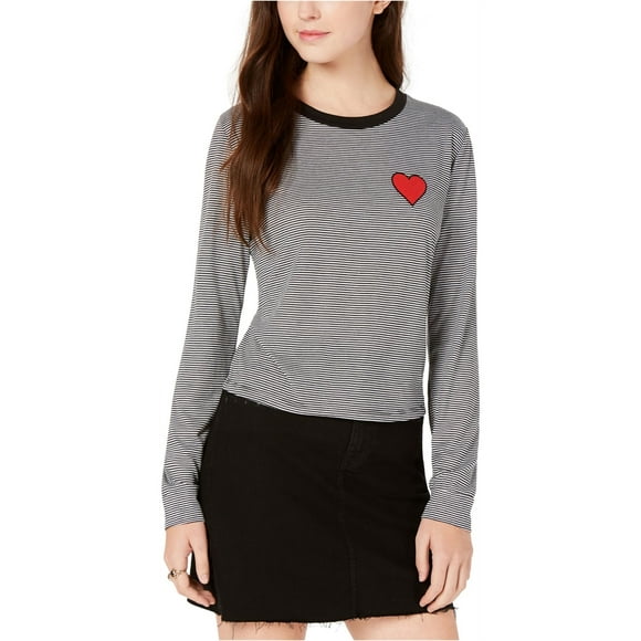 Carbon Copy Womens Heart Embellished T-Shirt, Black, Large