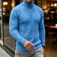 thumbnail image 5 of Men's Turtleneck Sweater Solid Color Knitted Pullover Casual Basic Long Sleeve Tops,Soft, Warm,Stretchy,Work or Outdoor Fall Winter Clothes Sky Blue XL, 5 of 5