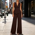 thumbnail image 7 of Ohufall Womens Set Turndown Collar Button Short Sleeve Top with Solid Straight Leg Pant Two Pieces Sets, 7 of 7