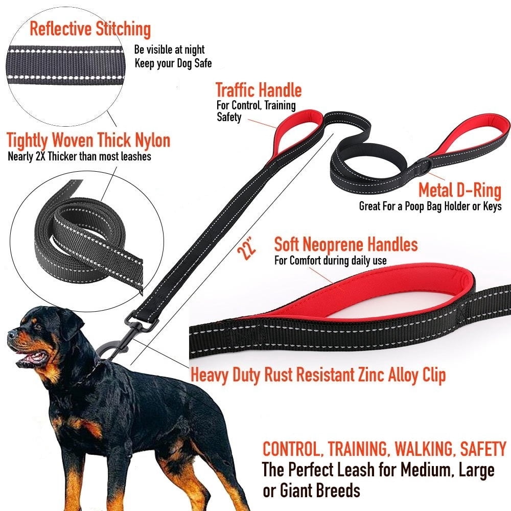 mirlewaiy Dog Leash 6ft Long,Traffic Padded Two Handle,Heavy Duty,Reflective Double Handles Lead for Control Safety Training,Leashes for Large Dogs or Medium Dogs,Dual Handles Leads(Green)
