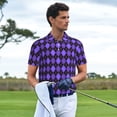 thumbnail image 3 of Fotbe purple argyle Camiseta Polo de Golf para Hombre con Estampado – Camisa Deportiva Transpirable con Cuello Abotonado-4X-Large, 3 of 6
