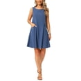thumbnail image 2 of INSPIRE CHIC Women's Linen Dresses Summer Sleeveless Sundress Casual Loose Flowy Mini Tank Beach Dress with Pockets S Dark Blue, 2 of 6