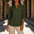 thumbnail image 6 of Perfectbot Women's Collarless Button Down Shirt, 3/4 Sleeve Cotton Linen Tunic Blouse with Curved Hem, 6 of 8